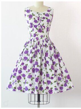 Vintage Purple and White Roses Dress